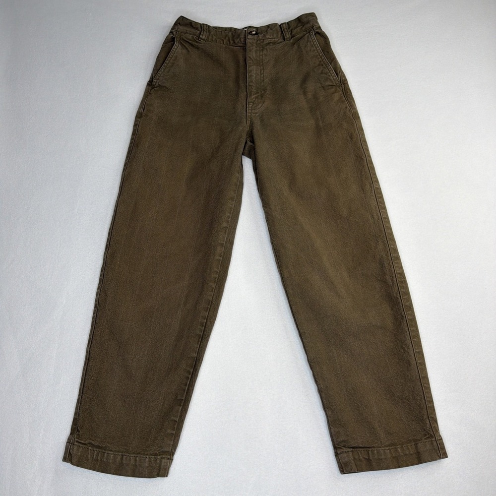 Madewell Women's Straight Leg Pants Size 25 Olive Green Stretch Cotton